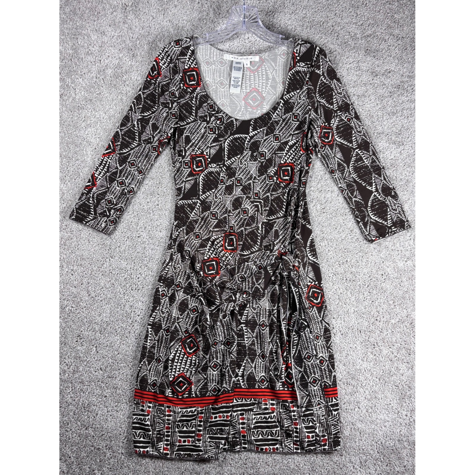 Max Studio Women Abstract Print 3/4 Sleeve Knit Knee Length Dress Size S